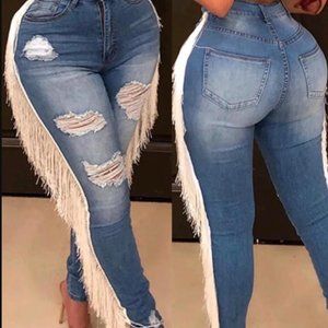NWT AP Blue by Aphrodite Jeans with White Fringe Size 1X